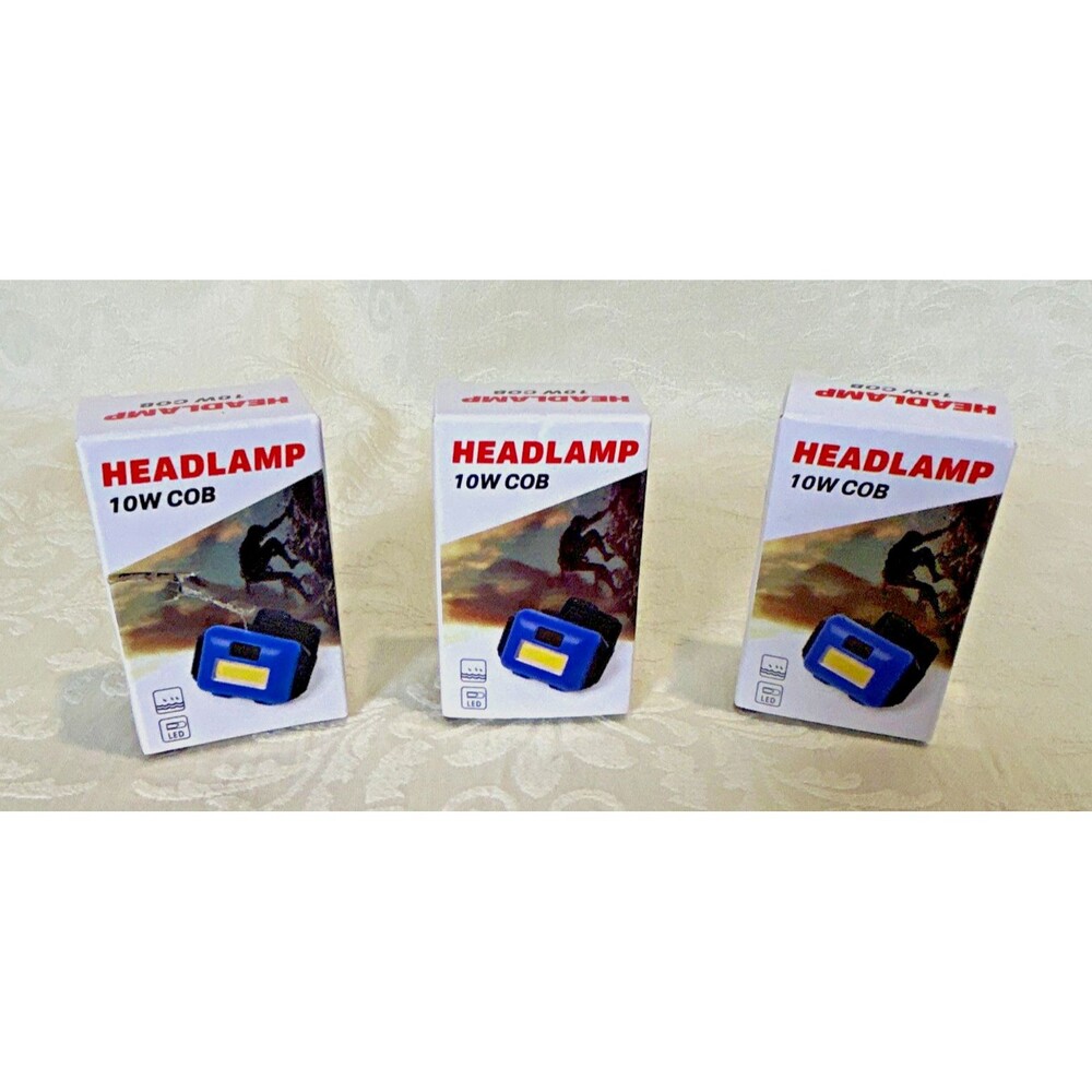 Lot of 3 Mini LED Headlamp 10W COB Flashlight Outdoor Camping Running Lights New